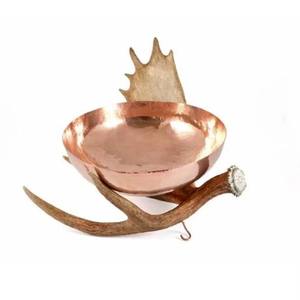 Bol en cuivre de haute qualité avec support en bois de cerf, vaisselle décorative artisanale, élégant bol à noix et à en-cas au prix de gros - Product Image 1