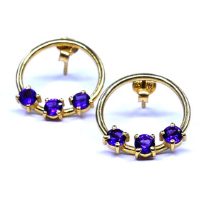 Dernières boucles d'oreilles en argent sterling 925 plaqué or avec pierres précieuses améthystes, style classique, design unique, pour femmes, pour mariage ou anniversaire - Product Image 3
