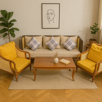 Ensemble de canapés modulaires en bois de frêne pour intérieur et extérieur, avec coussins de siège et oreillers en polyester, idéal pour les espaces de vie et de salle à manger, design moderne pour hôtels.