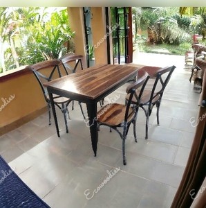 Mesa de comedor de 4 plazas de madera rectangular, juego de mesa de comedor marrón negro, diseño elegante y moderno para comedores elegantes - Product Image 3