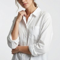Chemise légère pour femme en popeline unie, respirante et extensible, avec poche poitrine, col classique, coupe droite, printemps/été, taille unique (38-44)