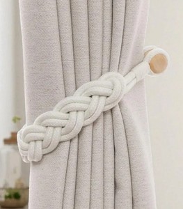 Magnetic Cotton Linen <b>Curtain</b> Tiebacks: Rustic Modern <b>Drape</b> Holders - Product Image 3