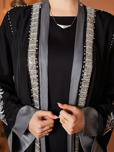2025 Open Abaya for Muslim <b>Women</b> Black Dubai <b>Dresses</b> <b>Arabic</b> Embroidery Plus Size Robe Long Sleeve Rayon Material Solid for - Product Image 6