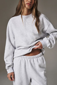 Nuevo Conjunto Deportivo Personalizado 100% Algodón con Cuello Redondo para Mujer, Pantalones Anchos, Manga Larga Raglán, Sudadera con Capucha, Talla Grande, Color Sólido - Product Image 3