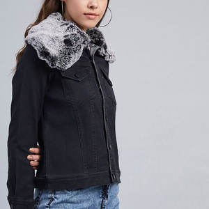Veste en jean en fausse fourrure pour femmes de qualité supérieure Logo personnalisé imprimé élégant motif solide doublure en laine pur coton spandex pour l'hiver - Product Image 3