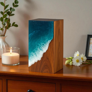 Handmade Wooden Cremation Urn Resin Ocean Wave Inlay Elegant <b>Memorial</b> <b>Keepsake</b> - Product Image 6