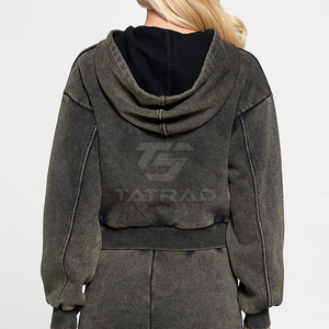 Ventes en gros de sweats à capuche imprimés sur mesure pour femmes, sweats à capuche courts d'automne, respirants, 100% coton, vêtements de rue - Product Image 2