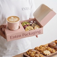 Boîte à sandwich rose personnalisée avec porte-café - Emballage tout-en-un pour pâtisseries et boissons pour café/boulangerie