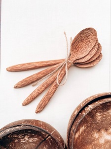 Juego de cuchara y tenedor de café de madera natural rústica desechable de estilo bohemio para viajes - Product Image 5