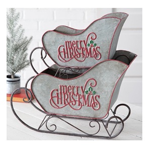 Trineo Navideño Galvanizado de Diseño Antiguo, Hecho a Mano, Recién Llegado, Decorado con Santa Claus, para Decoración de Mesa Navideña - Product Image 1