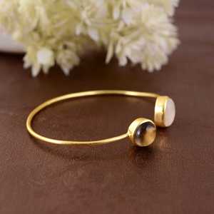 ความต้องการควอตซ์รมควอตซ์และมูนสโตนพลอยกุหลาบทองชุบสร้อยข้อมือผู้ผลิตเครื่องประดับเงิน 925 - Product Image 2