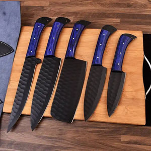 Juego de Cuchillos de Chef Burraq Profesional de 5 Piezas, Hechos a Mano en Acero al Carbono, Mango de Madera Ambidiestro, Aptos para Lavavajillas, Personalizados para Chefs y Cocineros - Product Image 3