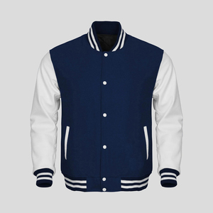 Skyler Men's <b>Purple</b> White <b>Varsity</b> <b>Jacket</b> Casual Style Regular Fit Polyester Cotton Solid Color Sailor Collar Zipper Closure - Product Image 2