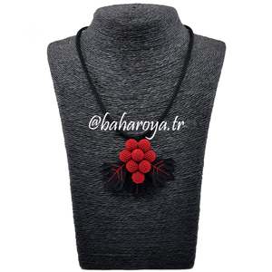 Collares con cuentas İğne Oyası Borulu Üzüm Kolye Kırmızı-Siyah Moda - Product Image 1