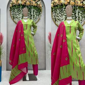 Nuevo diseñador Digital Print Work Top Salwar Kameez Kurti Pant Set Dupatta Transpirable Lavable Ropa étnica Cintura natural para - Product Image 4