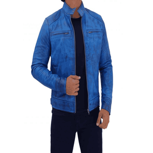Meilleures ventes, veste en cuir de vache pour homme, col montant fin, impression de logo personnalisé, logo sur le devant, service OEM écologique - Product Image 5