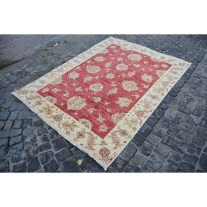 Alfombra turca Vintage área grande 5,4 X 7.3ft clásico rojo Beige patrón abstracto látex de lana para la habitación de los adolescentes pasillo espacio rectangular - Product Image 2