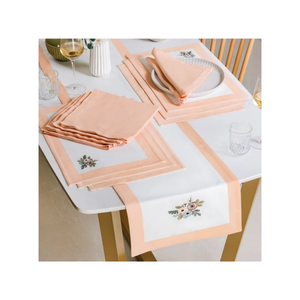 Elegant Pastel Brown Floral Sustainable GOTS Certified 100% Cotton Embroidered 14 x 18 Inch 230g <b>Placemats</b> for Modern Homes - Product Image 3