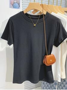 Camiseta de manga corta para mujer, ropa transpirable para mujer, Camisetas básicas ajustadas de verano, camisetas de algodón 2025, camisetas informales con cuello redondo para mujer - Product Image 2