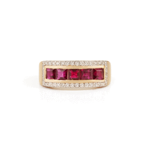 Bague signet rectangulaire en diamant et rubis marquise 14K, certifiée IGI, bijou de caractère - Product Image 1