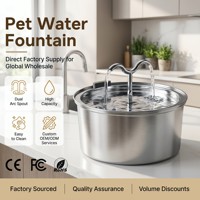 Fontaine à eau pour animaux de compagnie en acier inoxydable à double bec de 3,2 L, vente directe d'usine en gros