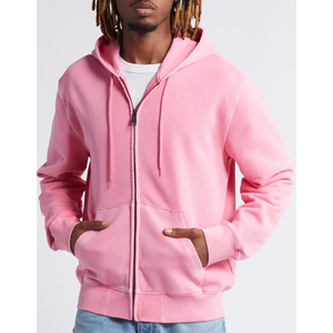 Sudadera con Capucha y Cremallera para Hombre, Color Rosa, de Alta Calidad, Personalizada, de Algodón, Gruesa, para Invierno - Product Image 3