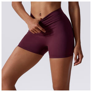Pantalones cortos de entrenamiento de Yoga para gimnasio de cintura alta personalizados para mujer, pantalones cortos de Fitness elásticos de 4 vías de etiqueta privada, Material de tela - Product Image 6