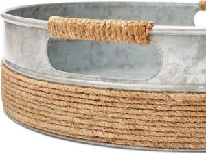 Vente chaude Moderne ronde galvanisée Bordure de corde en métal Plateau de service Taille personnalisée Fer avec poignées robustes Maisons Cafés Restaurants - Product Image 6