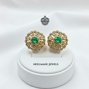 Boucles d'oreilles clous vintage religieuses Stone A.D. en acier inoxydable géométrique avec opale, zircon, rubis et perle sertis clos pour les fêtes - Product Image 4