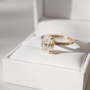 Handcrafted 14k Engagement Ring Featuring 8x10 MM Oval Cut Moissanite Diamond Solitaire and 1.8 MM <b>Square</b> <b>Edge</b> Wedding Band - Product Image 2