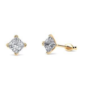 Pendientes de diamantes de princesa con cuatro puntas, 0.40 ct, diamantes cultivados en laboratorio, en platino, para fiesta nupcial - Product Image 3