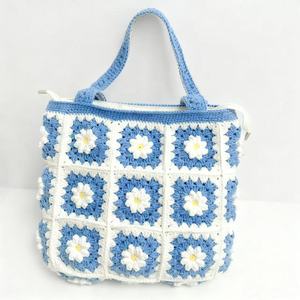 Handmade Custom Cotton Fashion Crochet Tote <b>Bag</b> with Two Straps Open Closure Floral Design 6 Inch All Seasons Women's Daily Use - Product Image 1