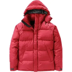 Men's Red Hooded Puffer Jacket Thick Polyester Filling Windproof Zipper Closure Casual Winter Coat Regular Fit Solid <b>Colour</b> - Product Image 4