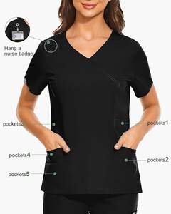 ป้ายโลโก้ที่กําหนดเองชุดขัดรอบคอชุดพยาบาลเครื่องแบบผ่าตัดยืดพยาบาลขัดเครื่องแบบผู้หญิงกางเกง Jogger ชุด - Product Image 3