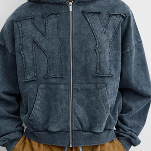 Nouveau design, sweat-shirt en denim streetwear personnalisé, sans cordon, en coton doux, épaules tombantes, denim vintage lavé - Product Image 3