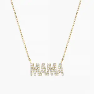 Customized Jewellery 925 Sterling Silver Full Pave Bling Diamond CZ Mama Letter Pendant Necklace Jewelry