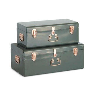 Ensemble de 2 coffres de rangement en acier métallique vert militaire pour la maison, avec accessoires couleur or rose, salon - Product Image 6
