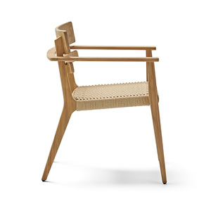 Chaise de salle à manger à bras moderne en bois de teck massif avec rotin en papier torsadé tissé sur le siège pour une utilisation en intérieur - Product Image 2