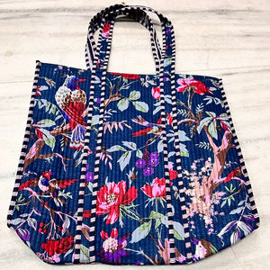 Bolso de mano acolchado de algodón hecho a mano de primera calidad para mujer, estampado de pájaros, cierre de impresión Digital, correa de hombro cómoda para ir de compras - Product Image 1