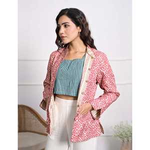 Chaqueta de Invierno Reversible con Estampado de Bloques de Seda y Decoración de Botones - Product Image 4