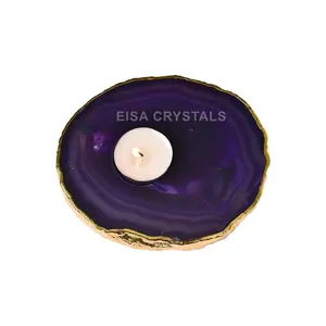 Natural Dyed Purple Stone Tealight Candle Holder Handcrafted for Home Decor Healing Reiki Affordable Price Crystals for sale