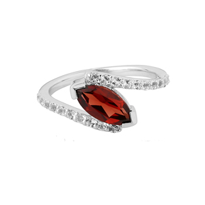 Handmade 925 Sterling <b>Silver</b> Shah Gems <b>Ring</b> for Women Natural <b>Garnet</b> and White Topaz Marquise Cut Everyday Wear Jewelry - Product Image 1