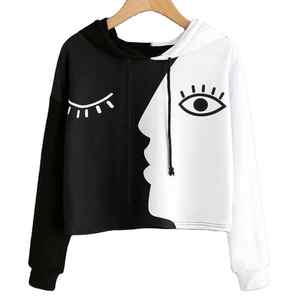 Sudadera corta con capucha de cara sonriente de Color sólido para mujer de la mejor calidad, sudadera Vintage extragrande informal de moda ligera - Product Image 4