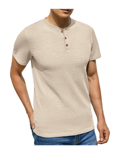 Men's Short Sleeve <b>Waffle</b> Henley T-<b>Shirt</b> Summer Casual Tee For Men - Product Image 1