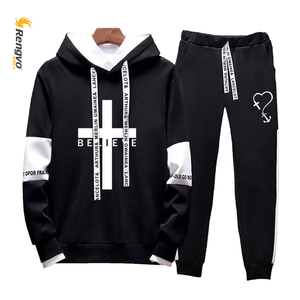 Chándal con letras estampadas para hombre, conjunto de 2 piezas de Sudadera con capucha, ropa deportiva informal de hiphop, jersey de manga larga - Product Image 6