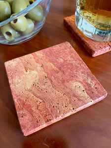 Juego de Posavasos de Mármol Travertino, Piedra Natural Naranja, Vajilla Hecha a Mano - Product Image 3