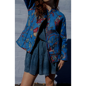 Veste en velours Suzani Rajasthani pour femme, écologique, à rayures, motif Tigre et Lueur de Lune, manches longues - Product Image 3