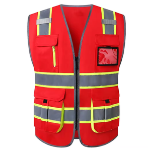 Gilet de sécurité réfléchissant rouge haute visibilité vêtements de travail de construction multi-poches pour les travailleurs en plein air - Product Image 1