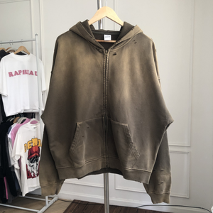 Acid Washing Spray Winter Oversized Zip-Up Hoodie 420g 100% algodón personalizado Casual Vintage sudadera desgastada - Product Image 6