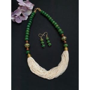 ชุดสร้อยคอลูกปัดสีเขียวทำด้วยมือเครื่องประดับลูกปัดงาช้างแบบหลายเส้นพร้อมต่างหูเครื่องประดับแฟชั่นสไตล์โบฮีเมียนสำหรับผู้หญิง - Product Image 5